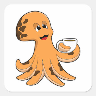 Oktopus mit Kaffee-Cup Quadratischer Aufkleber