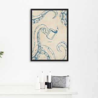Oktopus mit Kaffeebecher Poster