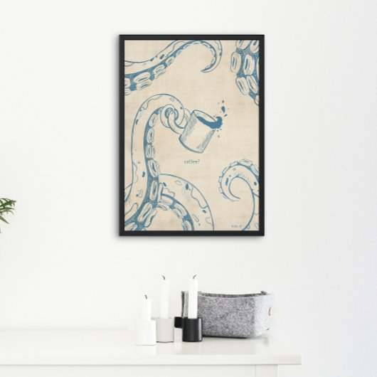 Oktopus mit Kaffeebecher Poster