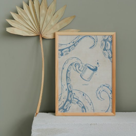 Oktopus mit Kaffeebecher Poster