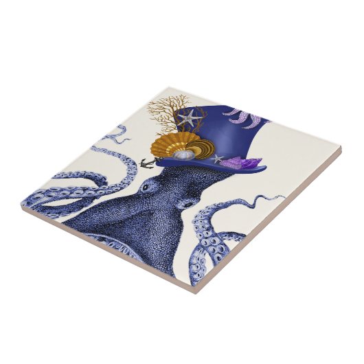 Oktopus mit Nautikhut Fliese (Seite)