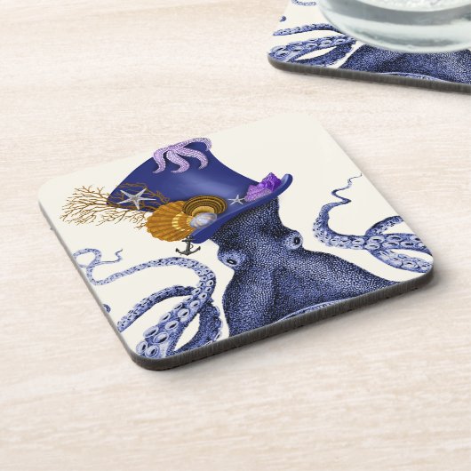 Oktopus mit Nautikhut Getränkeuntersetzer (Linke Seite)