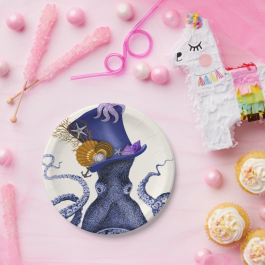 Oktopus mit Nautikhut Pappteller (Party)