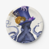 Oktopus mit Nautikhut Pappteller (Vorderseite)