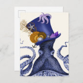 Oktopus mit Nautikhut Postkarte (Vorne/Hinten)