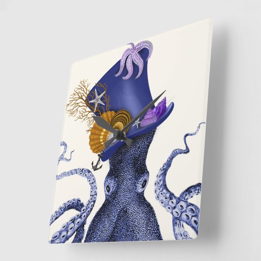 Oktopus mit Nautikhut Quadratische Wanduhr (Winkel)