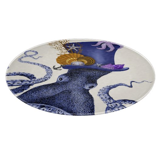 Oktopus mit Nautikhut Schneidebrett (Ecke)