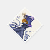 Oktopus mit Nautikhut Serviette (Ecke)