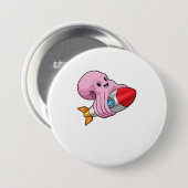 Oktopus mit Rakete Button (Vorne & Hinten)