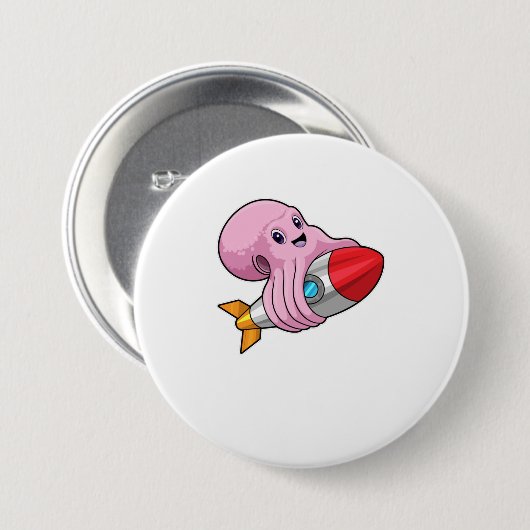 Oktopus mit Rakete Button (Vorne & Hinten)