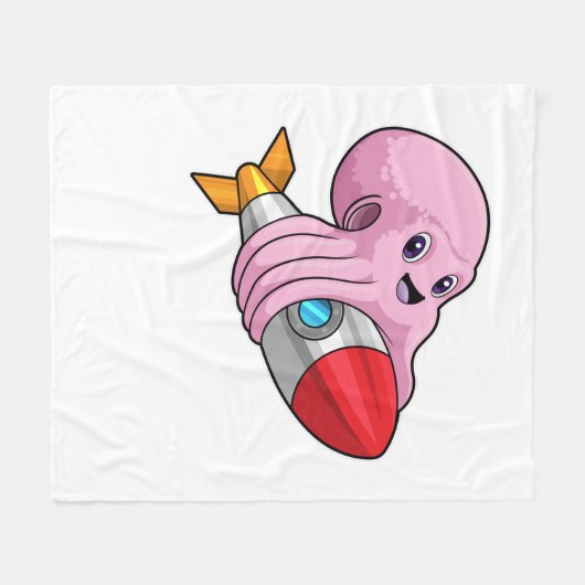 Oktopus mit Rakete Fleecedecke (Vorderseite (Horizontal))