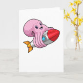 Oktopus mit Rakete Karte (Gelbe Blume)