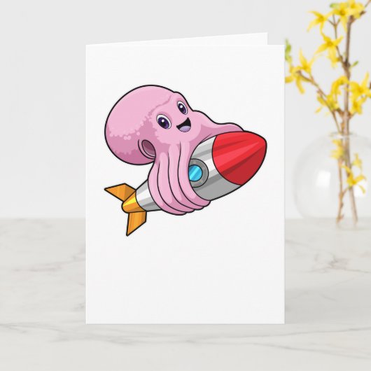 Oktopus mit Rakete Karte (Gelbe Blume)