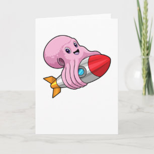 Oktopus mit Rakete Karte