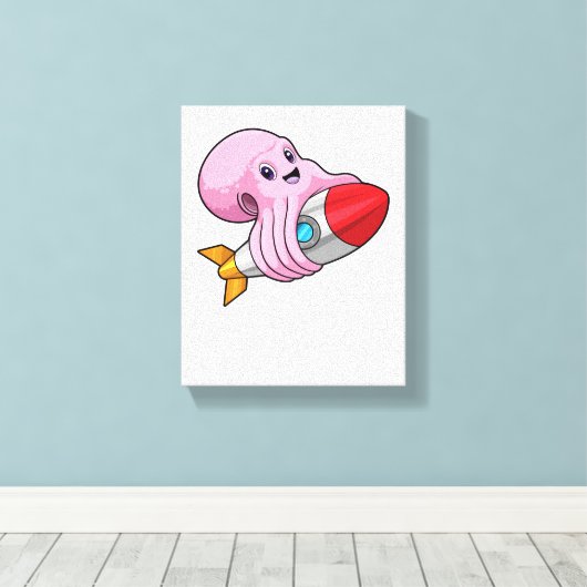 Oktopus mit Rakete Leinwanddruck (Insitu (Holzboden))
