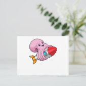 Oktopus mit Rakete Postkarte (Stehend Vorderseite)