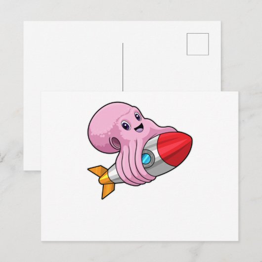 Oktopus mit Rakete Postkarte (Vorne/Hinten)