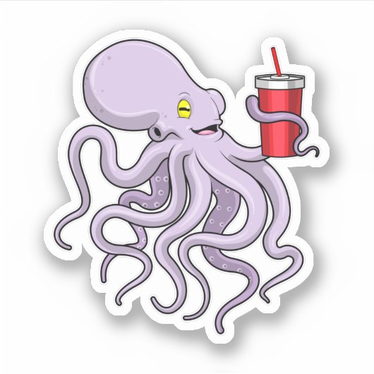 Oktopus mit trinkender Tasse Aufkleber (Vorderseite)