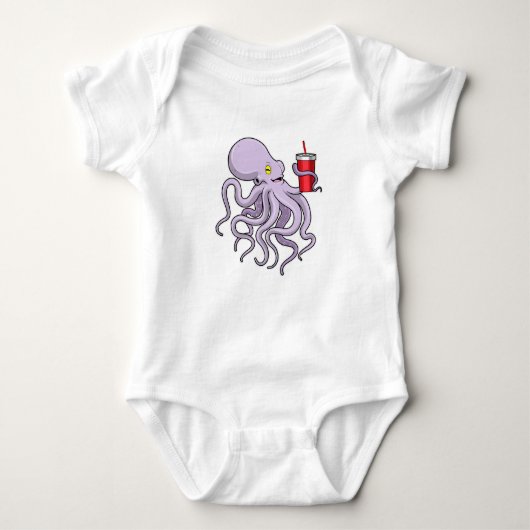 Oktopus mit trinkender Tasse Baby Strampler (Vorderseite)