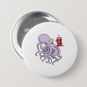 Oktopus mit trinkender Tasse Button (Vorne & Hinten)