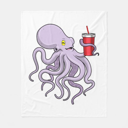 Oktopus mit trinkender Tasse Fleecedecke (Vorderseite)