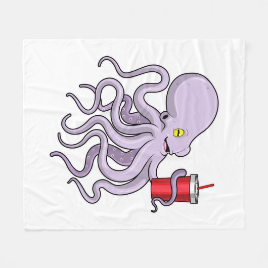 Oktopus mit trinkender Tasse Fleecedecke (Vorderseite (Horizontal))