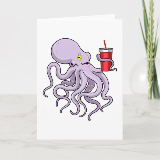 Oktopus mit trinkender Tasse Karte (Vorderseite)