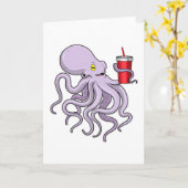 Oktopus mit trinkender Tasse Karte (Gelbe Blume)