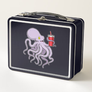 Oktopus mit trinkender Tasse Metall Brotdose