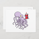 Oktopus mit trinkender Tasse Postkarte (Vorne/Hinten)