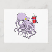 Oktopus mit trinkender Tasse Postkarte (Vorderseite)