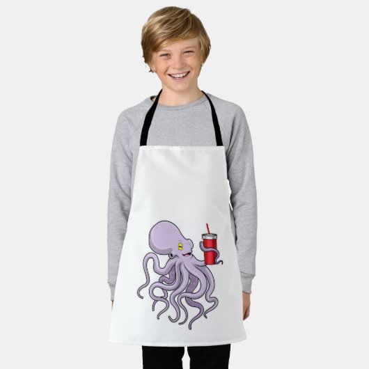 Oktopus mit trinkender Tasse Schürze (Getragen)