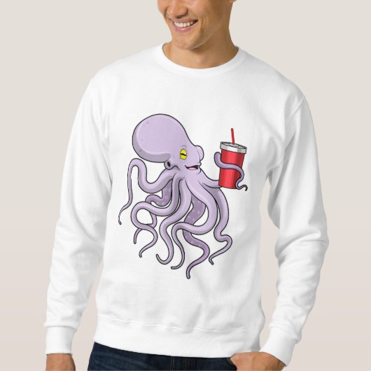 Oktopus mit trinkender Tasse Sweatshirt (Vorderseite)