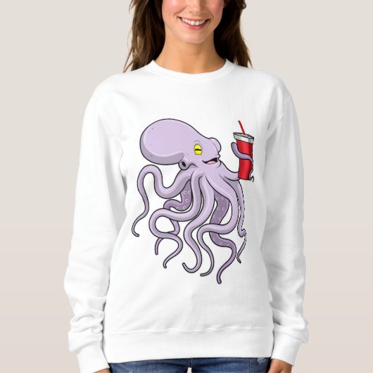 Oktopus mit trinkender Tasse Sweatshirt (Vorderseite)