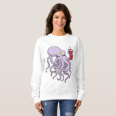 Oktopus mit trinkender Tasse Sweatshirt (Vorne ganz)