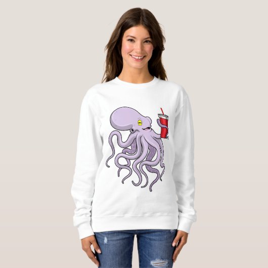 Oktopus mit trinkender Tasse Sweatshirt (Vorne ganz)