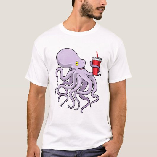 Oktopus mit trinkender Tasse T-Shirt (Vorderseite)