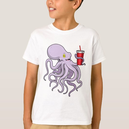 Oktopus mit trinkender Tasse T-Shirt (Vorderseite)