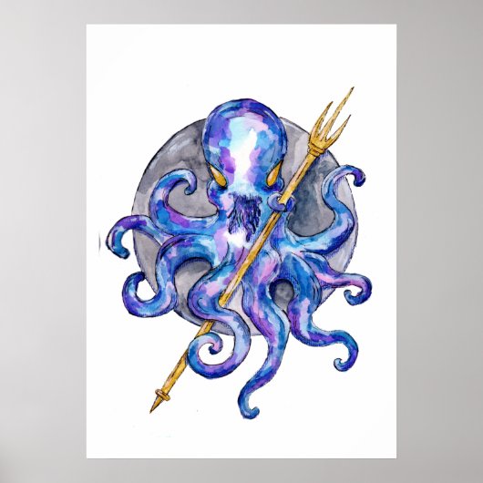 Oktopus mit Wasserfarbe Poster (Vorne)