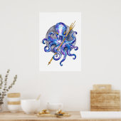Oktopus mit Wasserfarbe Poster (Küche)