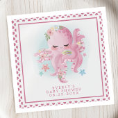 Oktopus Niedlich Pink Watercolor Girl Babydusche Serviette