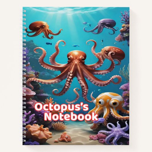 Oktopus Notizbuch für Kinder | Breit liniert Spira (Vorderseite)
