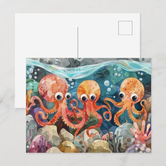 Oktopus Postkarte (Vorne/Hinten)