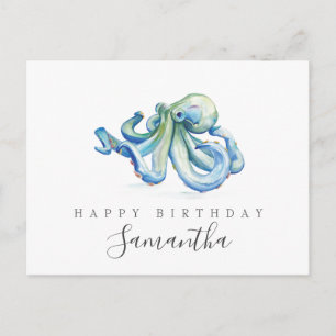 Oktopus Postkarten Blaue Aquarellmalerei