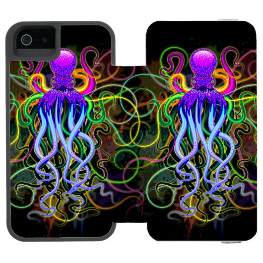 Oktopus Psychedelische Lumineszenz Incipio iPhone Geldbeutel-Hülle (Folio Geöffnet)