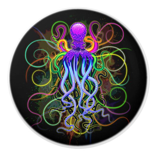 Oktopus Psychedelische Lumineszenz Keramikknauf (Vorderseite)