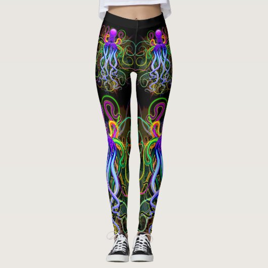 Oktopus Psychedelische Lumineszenz Leggings (Vorderseite)