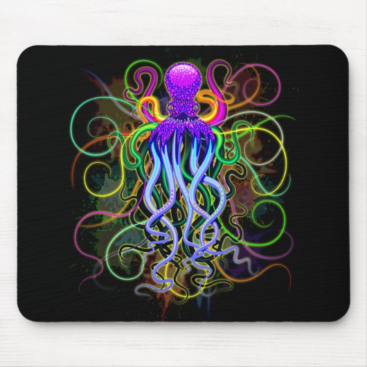 Oktopus Psychedelische Lumineszenz Mousepad (Vorne)