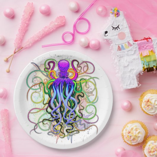 Oktopus Psychedelische Lumineszenz Pappteller (Party)