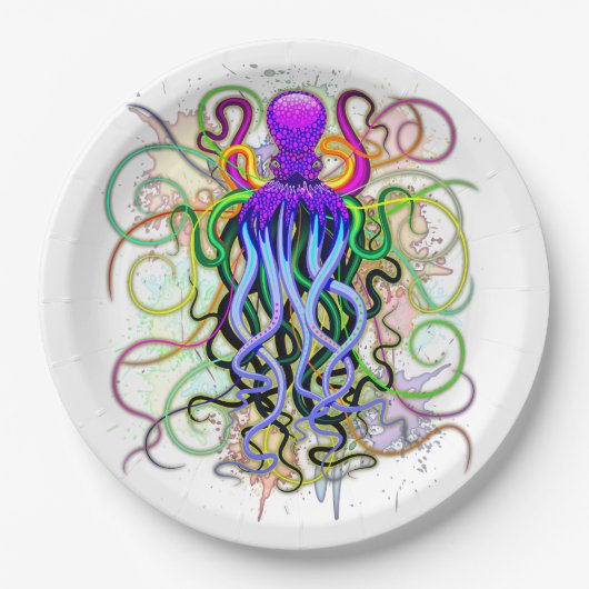 Oktopus Psychedelische Lumineszenz Pappteller (Vorderseite)